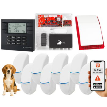 SYSTEM ALARMOWY GENEVO PRiMA64LTE BOX LCD GY-WH 8 CZUJEK Bingo Plus SP-4001R 7Ah