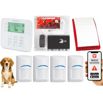 SYSTEM ALARMOWY GENEVO PRiMA64LTE BOX LCD SL 4 CZUJKI BOSCH PET SP-4001R 7Ah
