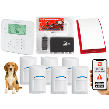 SYSTEM ALARMOWY GENEVO PRiMA64LTE BOX LCD SL 6 CZUJEK BOSCH PET SP-4001R 7Ah