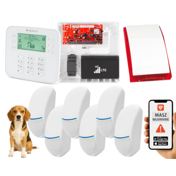 SYSTEM ALARMOWY GENEVO PRiMA64LTE BOX LCD SL 6 CZUJEK BINGO PLUS SP-4001R 7Ah