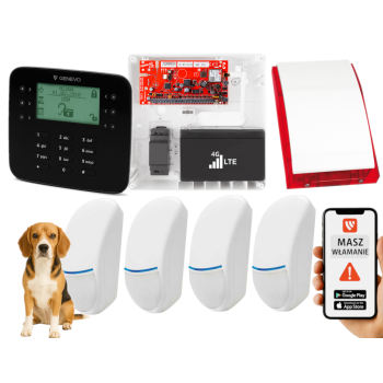 SYSTEM ALARMOWY GENEVO PRiMA64LTE BOX LCD SL BK 4 CZUJKI BINGO PLUS SP-4001R 7Ah