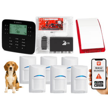 SYSTEM ALARMOWY GENEVO PRiMA64LTE BOX LCD SL BK 6 CZUJEK BOSCH PET SP-4001R 7Ah