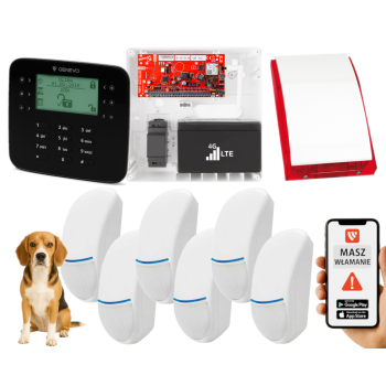 SYSTEM ALARMOWY GENEVO PRiMA64LTE BOX LCD SL BK 6 CZUJEK BINGO PLUS SP-4001R 7Ah