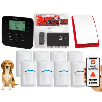 SYSTEM ALARMOWY GENEVO PRiMA64LTE BOX LCD SL BK 8 CZUJEK BOSCH PET SP-4001R 7Ah