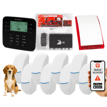 SYSTEM ALARMOWY GENEVO PRiMA64LTE BOX LCD SL BK 8 CZUJEK BINGO PLUS SP-4001R 7Ah