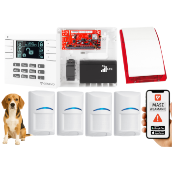 SYSTEM ALARMOWY GENEVO PRiMA64LTE BOX LCD WH-BK 4 CZUJKI BOSCH PET SP-4001R 7Ah