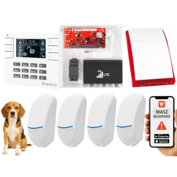 SYSTEM ALARMOWY GENEVO PRiMA64LTE BOX LCD WH-BK 4 CZUJKI BINGO PLUS SP-4001R 7Ah