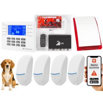 SYSTEM ALARMOWY GENEVO PRiMA64LTE BOX LCD WH-BL 4 CZUJKI BINGO PLUS SP-4001R 7Ah