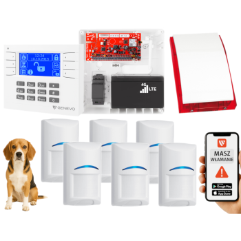SYSTEM ALARMOWY GENEVO PRiMA64LTE BOX LCD WH-BL 6 CZUJEK BOSCH PET SP-4001R 7Ah