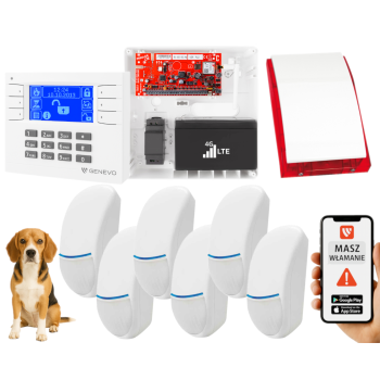 SYSTEM ALARMOWY GENEVO PRiMA64LTE BOX LCD WH-BL 6 CZUJEK BINGO PLUS SP-4001R 7Ah