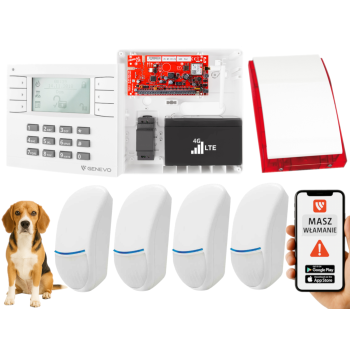 SYSTEM ALARMOWY GENEVO PRiMA64LTE BOX LCD WH-WH 4 CZUJKI BINGO PLUS SP-4001R 7Ah