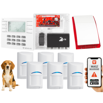 SYSTEM ALARMOWY GENEVO PRiMA64LTE BOX LCD WH-WH 6 CZUJEK BOSCH PET SP-4001R 7Ah
