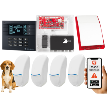 SYSTEM ALARMOWY GENEVO PRiMA64LTE WL BOX LCD GY-BK 4 CZUJKI Bingo Plus SP-4001R 7Ah