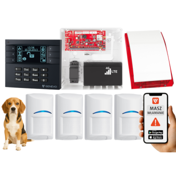 SYSTEM ALARMOWY GENEVO PRiMA64LTE WL BOX LCD GY-BK 4 CZUJKI BOSCH PET SP-4001R 7Ah