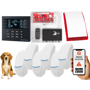SYSTEM ALARMOWY GENEVO PRiMA64LTE WL BOX LCD GY-BK 6 CZUJEK Bingo Plus SP-4001R 7Ah
