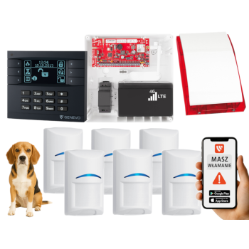 SYSTEM ALARMOWY GENEVO PRiMA64LTE WL BOX LCD GY-BK 6 CZUJEK BOSCH PET SP-4001R 7Ah
