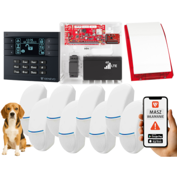 SYSTEM ALARMOWY GENEVO PRiMA64LTE WL BOX LCD GY-BK 8 CZUJEK Bingo Plus SP-4001R 7Ah