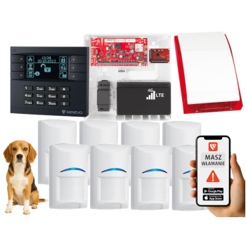 SYSTEM ALARMOWY GENEVO PRiMA64LTE WL BOX LCD GY-BK 8 CZUJEK BOSCH PET SP-4001R 7Ah
