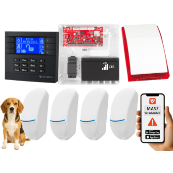 SYSTEM ALARMOWY GENEVO PRiMA64LTE WL BOX LCD GY-BL 4 CZUJKI Bingo Plus SP-4001R 7Ah