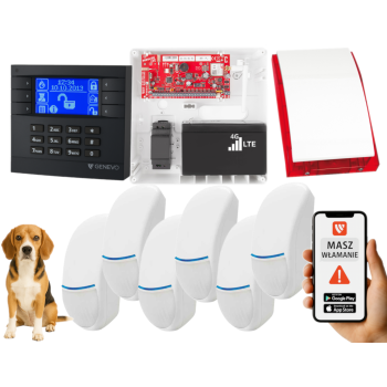 SYSTEM ALARMOWY GENEVO PRiMA64LTE WL BOX LCD GY-BL 6 CZUJEK Bingo Plus SP-4001R 7Ah