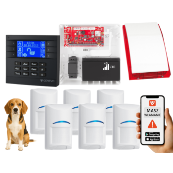 SYSTEM ALARMOWY GENEVO PRiMA64LTE WL BOX LCD GY-BL 6 CZUJEK BOSCH PET SP-4001R 7Ah