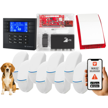 SYSTEM ALARMOWY GENEVO PRiMA64LTE WL BOX LCD GY-BL 8 CZUJEK Bingo Plus SP-4001R 7Ah