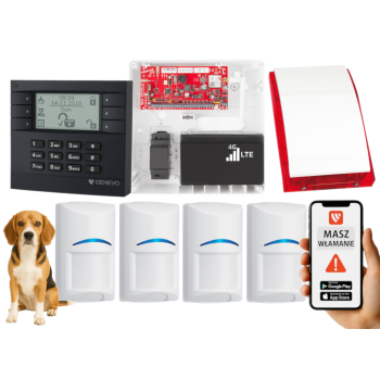 SYSTEM ALARMOWY GENEVO PRiMA64LTE WL BOX LCD GY-WH 4 CZUJKI BOSCH PET SP-4001R 7Ah