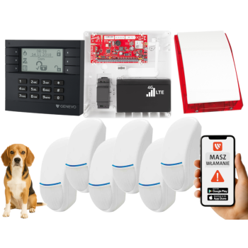 SYSTEM ALARMOWY GENEVO PRiMA64LTE WL BOX LCD GY-WH 6 CZUJEK Bingo Plus SP-4001R 7Ah