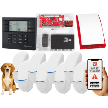 SYSTEM ALARMOWY GENEVO PRiMA64LTE WL BOX LCD GY-WH 8 CZUJEK Bingo Plus SP-4001R 7Ah