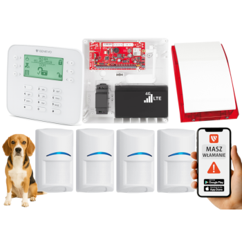 SYSTEM ALARMOWY GENEVO PRiMA64LTE WL BOX LCD SL 4 CZUJKI BOSCH PET SP-4001R 7Ah