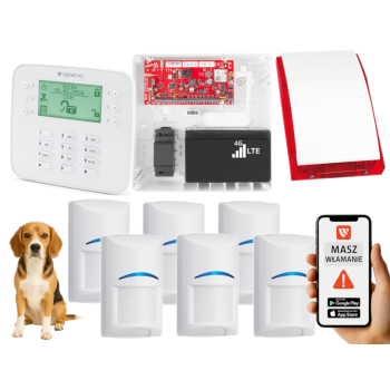 SYSTEM ALARMOWY GENEVO PRiMA64LTE WL BOX LCD SL 6 CZUJEK BOSCH PET SP-4001R 7Ah