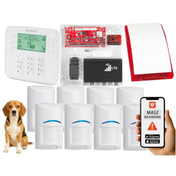 SYSTEM ALARMOWY GENEVO PRiMA64LTE WL BOX LCD SL 8 CZUJEK BOSCH PET SP-4001R 7Ah