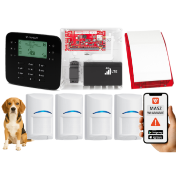 SYSTEM ALARMOWY GENEVO PRiMA64LTE WL BOX LCD SL BK 4 CZUJKI BOSCH PET SP-4001R 7Ah