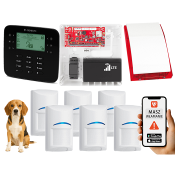 SYSTEM ALARMOWY GENEVO PRiMA64LTE WL BOX LCD SL BK 6 CZUJEK BOSCH PET SP-4001R 7Ah
