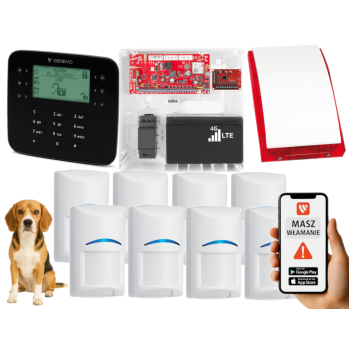 SYSTEM ALARMOWY GENEVO PRiMA64LTE WL BOX LCD SL BK 8 CZUJEK BOSCH PET SP-4001R 7Ah