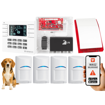 SYSTEM ALARMOWY GENEVO PRiMA64LTE WL BOX LCD WH-BK 4 CZUJKI BOSCH PET SP-4001R 7Ah
