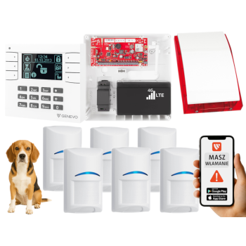 SYSTEM ALARMOWY GENEVO PRiMA64LTE WL BOX LCD WH-BK 6 CZUJEK BOSCH PET SP-4001R 7Ah