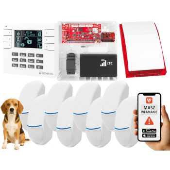 SYSTEM ALARMOWY GENEVO PRiMA64LTE WL BOX LCD WH-BK 8 CZUJEK Bingo Plus SP-4001R 7Ah