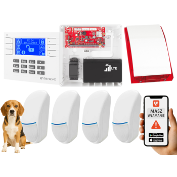 SYSTEM ALARMOWY GENEVO PRiMA64LTE WL BOX LCD WH-BL 4 CZUJKI Bingo Plus SP-4001R 7Ah