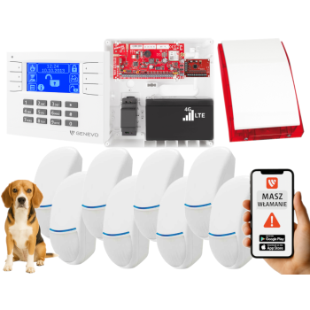 SYSTEM ALARMOWY GENEVO PRiMA64LTE WL BOX LCD WH-BL 8 CZUJEK Bingo Plus SP-4001R 7Ah