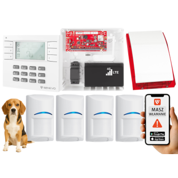 SYSTEM ALARMOWY GENEVO PRiMA64LTE WL BOX LCD WH-WH 4 CZUJKI BOSCH PET SP-4001R 7Ah