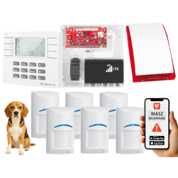 SYSTEM ALARMOWY GENEVO PRiMA64LTE WL BOX LCD WH-WH 6 CZUJEK BOSCH PET SP-4001R 7Ah