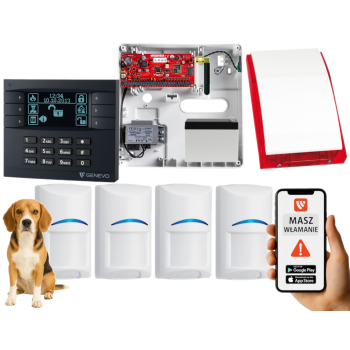 SYSTEM ALARMOWY GENEVO PRiMA64Q LCD GY-BK 4 CZUJKI BOSCH PET SP-4001R 7Ah