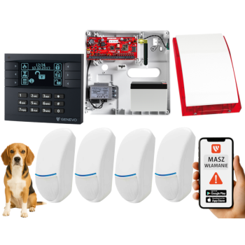 SYSTEM ALARMOWY GENEVO PRiMA64Q LCD GY-BK 4 CZUJKI BINGO PLUS SP-4001R 7Ah