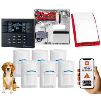 SYSTEM ALARMOWY GENEVO PRiMA64Q LCD GY-BK 6 CZUJEK BOSCH PET SP-4001R 7Ah
