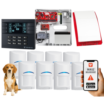 SYSTEM ALARMOWY GENEVO PRiMA64Q LCD GY-BK 8 CZUJEK BOSCH PET SP-4001R 7Ah