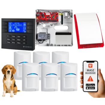 SYSTEM ALARMOWY GENEVO PRiMA64Q LCD GY-BL 6 CZUJEK BOSCH PET SP-4001R 7Ah