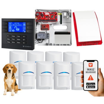 SYSTEM ALARMOWY GENEVO PRiMA64Q LCD GY-BL 8 CZUJEK BOSCH PET SP-4001R 7Ah