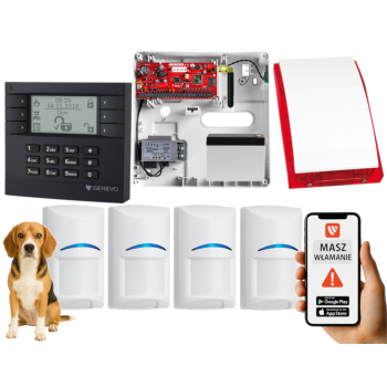 SYSTEM ALARMOWY GENEVO PRiMA64Q LCD GY-WH 4 CZUJKI BOSCH PET SP-4001R 7Ah