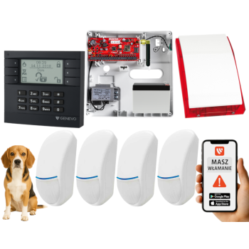 SYSTEM ALARMOWY GENEVO PRiMA64Q LCD GY-WH 4 CZUJKI BINGO PLUS SP-4001R 7Ah